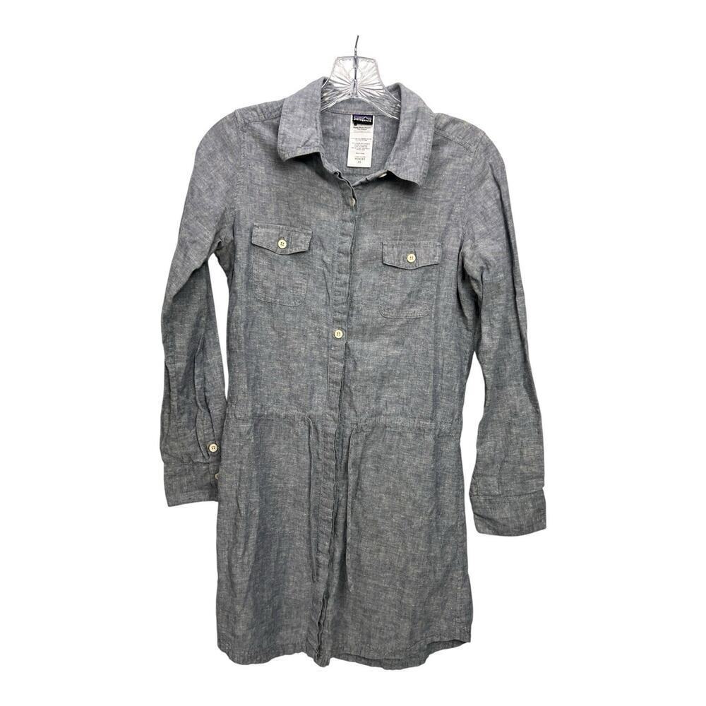 Patagonia Highland Chambray Shirt Dress Blue Button Down Size XS Hemp Cotton